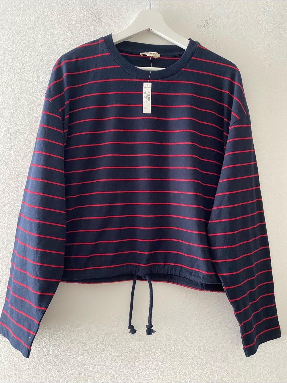 Madewell Navy Long Sleeve Top with Red Stripe Detail NWT